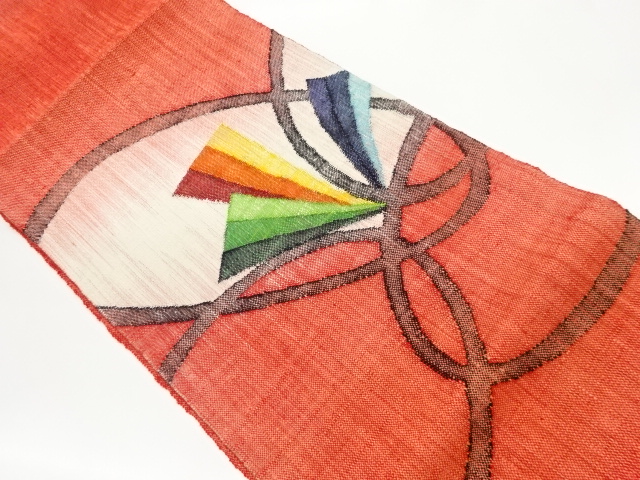 手織り紬抽象模様織出し名古屋帯